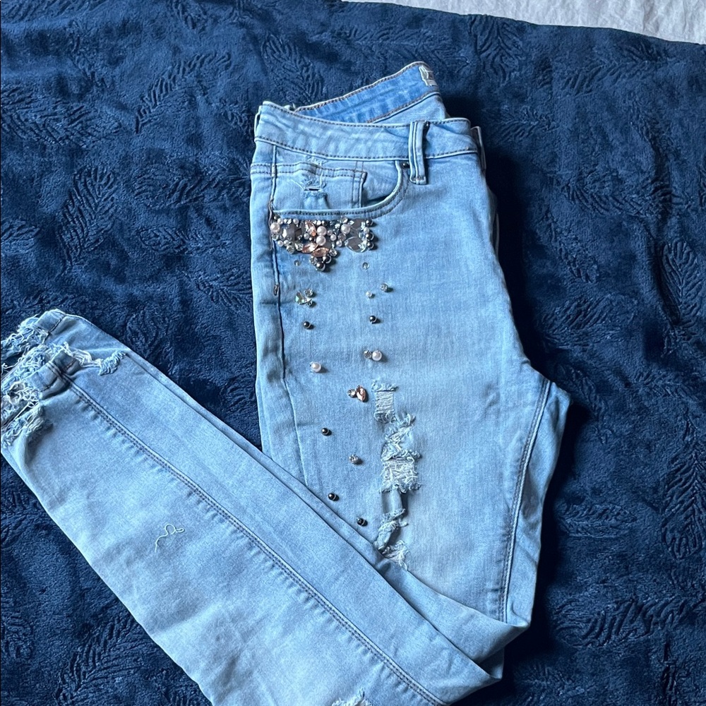 Angel Kiss High Rise Light Blue Jeans with Embellishments